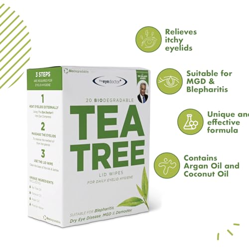 The Eye Doctor Tea Tree Eyelid Wipes - 40x Cleansing Lid Wipes Suitable for Dry Eye Blepharitis MGD & Demodex - Tea Tree, Coconut & Argan Oil