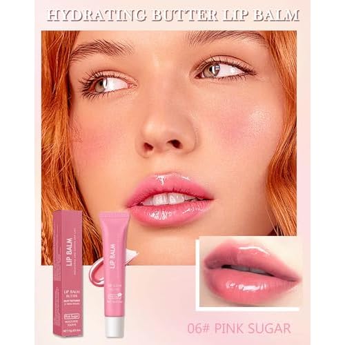 Lip Balm Butter Pink Sugar,Hydrating Tinted Butter Lip Gloss,Clear Lip Mask Lip Moisturizer,Lip Treatment Balm Lipgloss,Non-Sticky Jelly Glow Reviver Fat Lip Oil,Christmas Makeup Gift for Women-06