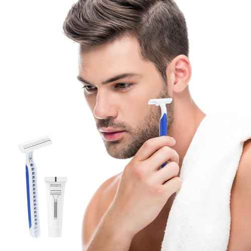Disposable Razors in Bulk Pack of 30,Blue Disposable Shaving Razors Individual Wrapped Twin Blade Bulk Disposable Razors with Clear Cap and 10g Shaving Cream for Homeless,Hotel,Travel,Charity,Shelter