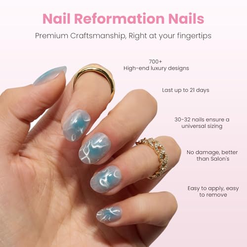 Nail Reformation Press-On Nails | Teal Velvet Cat Eye, 32 Pcs