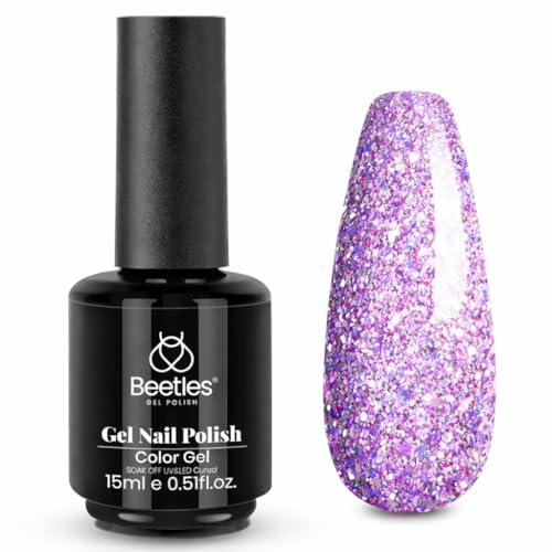 Beetles Purple Gel Nail Polish - Shimmery Purple Glitter, 15ML, Rose Quartz Glow Variant