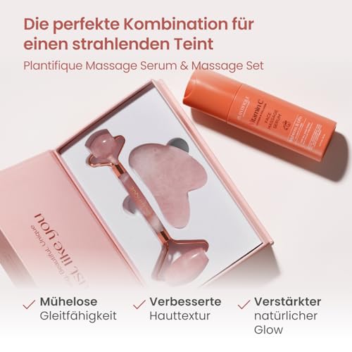 PLANTIFIQUE Rose Quartz Face Roller with Rose Quartz Gua Sha Set and Gold Under Eye Patches for Puffy Eyes and Dark Circles 20 Pairs Under Eye Masks for Dark Circles and Puffiness Eye