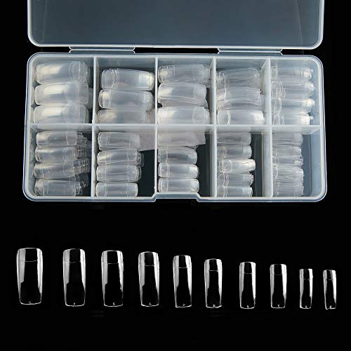 Half Cover Acrylic False Nail Tips, 500PCS Fake Nail Shape Artificial False Nails Tips 10 Sizes with Case for Nail Art Salons and Home DIY (Clear)