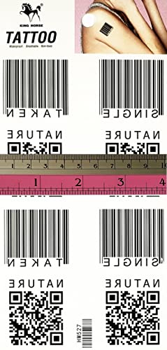 Black Barcode QR Code Temporary Tattoos, 2 Sheet Set