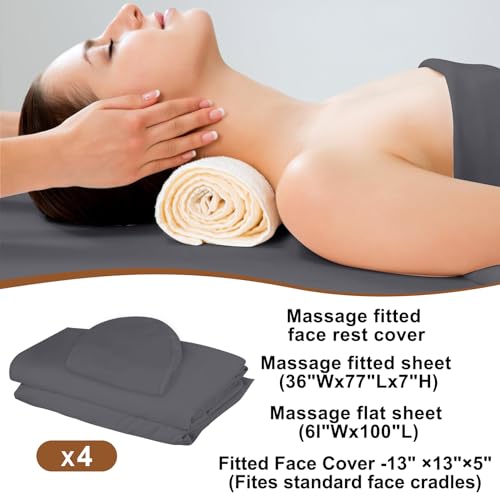 4 Sets Premium Microfiber Massage Table Sheets Set 3 Piece Set Includes Massage Table Cover Fitted Sheet and Fitted Face Rest Cover, Grey