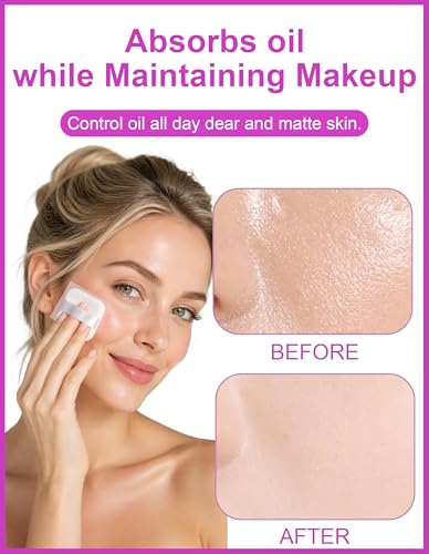 600 Oil Blotting Sheets for Face with Mirror & Puff