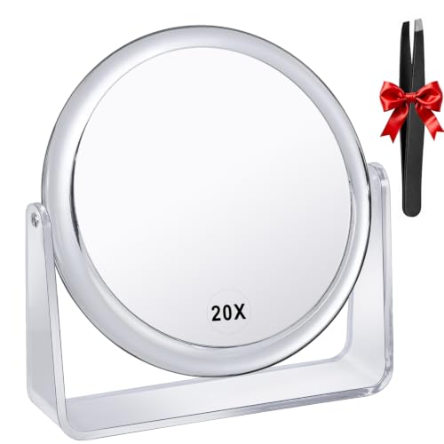 MKUMIR 20X Double Sided Makeup Mirror with 360° Rotation, Portable Tabletop Vanity for Bathroom & Travel