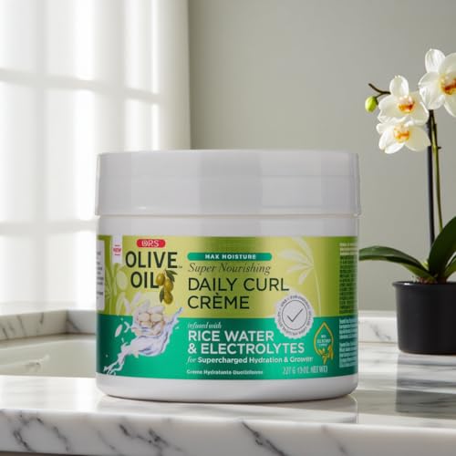 ORS Olive Oil Max Moisture Super Nourishing Daily Curl Cr?me infused with Rice Water & Electrolytes for Supercharged Hydration & Growth (8.0 oz)