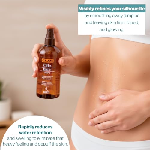 GUAM Dren Anti-Cellulite Massage Oil ? Lymphatic Drainage & Water Retention Relief ? Essential Oils for Skin Firming & Toning (200 ML)