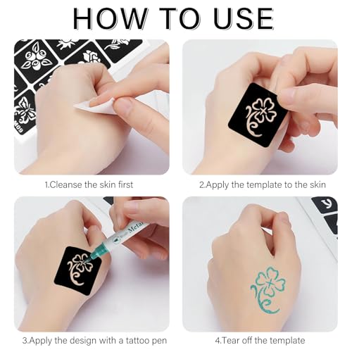 12 Reusable Henna Tattoo Stencils, 142 Designs