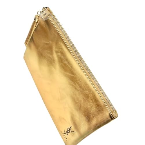 Yves Saint Laurent YSL Cosmetic GOLD FLAT Pouch Makeup Bag YSL Fragrance Bag (9.25L X 6H X 0.25W)- MINI/SMALL - (9393)