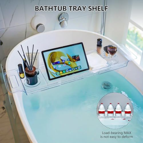 Adjustable Bathtub Caddy Tray 22-31 Inch | Clear Acrylic Bath Organizer