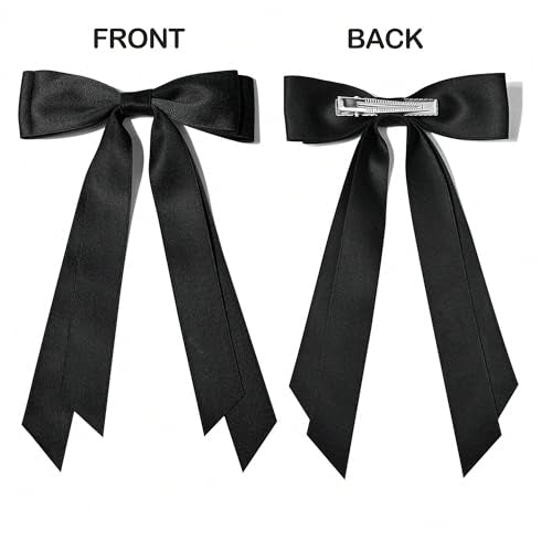 juyght 2PCS Double layer Ribbon Hair Clips Bowknot with Long Tail Bow Hair Clips Tassel Bowknot Hair Clips with Long Tail Hair Clips for girls with Bowknot Clips Women Ribbon for Hair Barrettes Clip