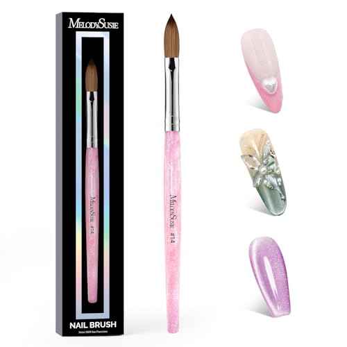 MelodySusie Kolinsky Acrylic Nail Brush,66% Kolinsky Hair Professional Nail Art Brush for Acrylic Application, Aurora Collection Fine Glitter Brush,Size 14