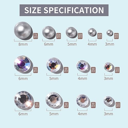 Silver Hair Gems & Pearls Set 2582Pcs Self-Adhesive