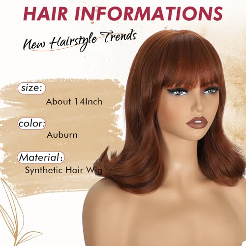 LEOSA Short Bob Wig 4x4 Scalp Auburn Shoulder Length 14in