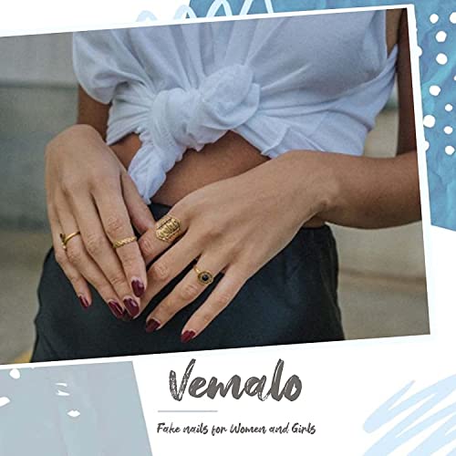 Vemalo Press on Nails Long Swirl Nails for Women Press on Acrylic Nails Orange Coffin Press on False Nails 24Pcs(Style 2)