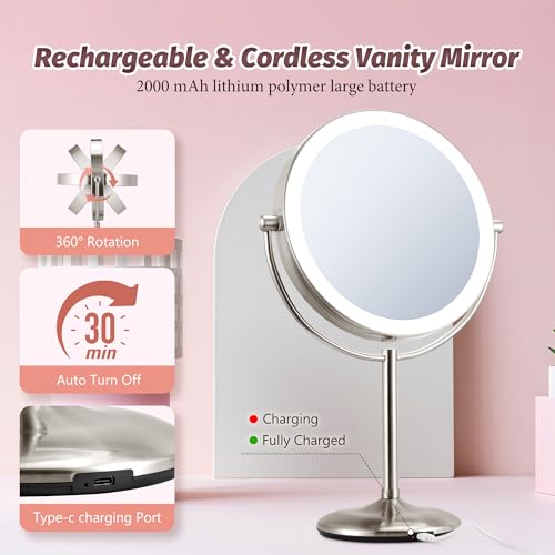 9" Lighted Makeup Mirror 1X/20X Magnification Rechargeable