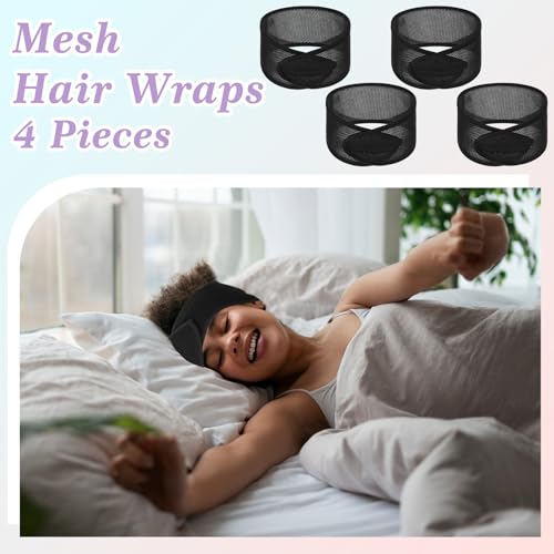 4-Pack Adjustable Mesh Hair Wraps for Women - Non-Slip, Washable