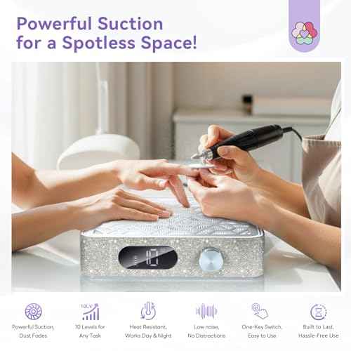 SAVILAND Advanced 4000RPM Nail Dust Collector: Rhinestones Shining Powerful Suction Dust Collector Nail Tech Adjustable Speeds Less Than 25db Nail Duster Vacuum For Acrylic Nails Tool Polish Salon Set