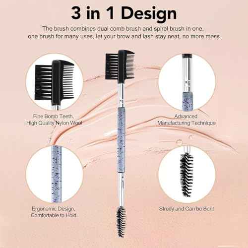 3 Head Eyebrow Eyelash Shaper Eyelash Comb Double Head Brush Makeup Grooming Tool cosmetic with 3 Different Spoolie Brushes for Separating Lashes, Eliminating Mascara Clumps, Grooming and Shaping Brow