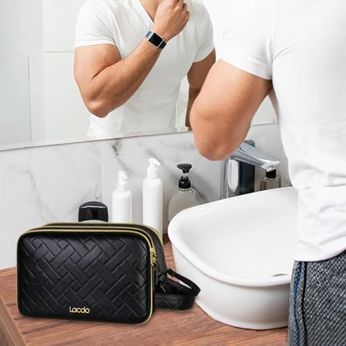 Lacdo Toiletry Bag for Men Travel Toiletry Organizer Dopp Kit Water-resistant Shaving Bag Toiletries Bag Large Capacity for Toiletries Accessories, Black