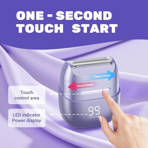 Electric Razors for Women, Waterproof Wet Dry Mini Electric Shaver for Women - Cordless Rechargeable Foil Shaver for Hair Removal, Legs, Face, Body, Bikini,Sensitive Skin, Teens (Purple)
