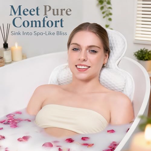 Bath Pillow for Tub with 54 Suction Cups & 3D Mesh