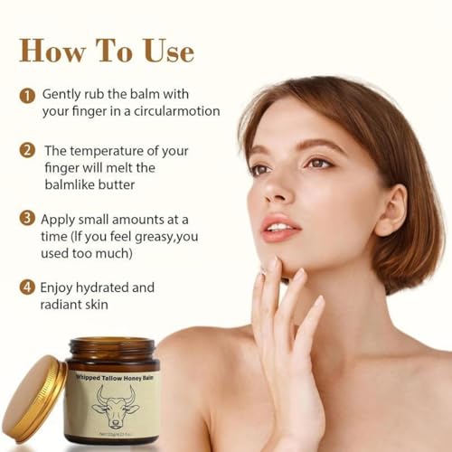Beef Tallow for Skin - Whipped Moisturizer Balm, Natural Hydrating Cream for Face & Body, Relief for Dry & Sensitive Skin, Tallow Honey Balm (2)