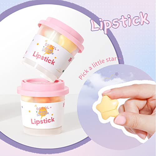Mini Star Lipstick Set, 6Pcs Cute Long Lasting Matte Lipstick Set, Portable Colorful Velvet Lipsticks with Pink Cup, Suitable for Various Makeup