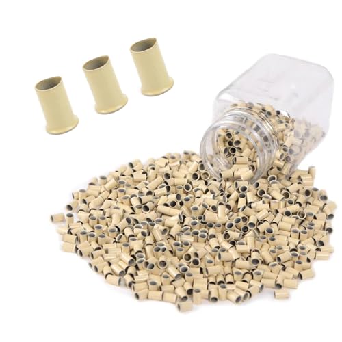 Micro Copper Tube Rings Links Beads 3.0mm Flared Euro Locks for Hair Extensions Tool 500pcs /bottle 7 Color Optional (500PCS, Beige)