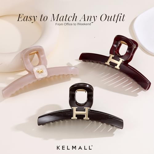 KELMALL Oversized Hair Claw Clip 5 Inch Glossy PC with Metal Accent for Thick & Thin Hair