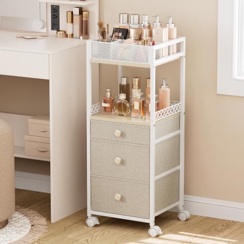 Plaviya White Makeup Organizer Cart with 3 Drawers, 2 Shelves