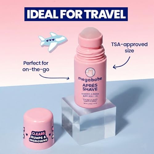 Megababe Mini Apr?s Shave (1.7 fl oz) | Travel size post-Shave & Waxing | Ingrown Hair & Razor Bump Roll-On Treatment for Women | Bikini, Armpits & Legs
