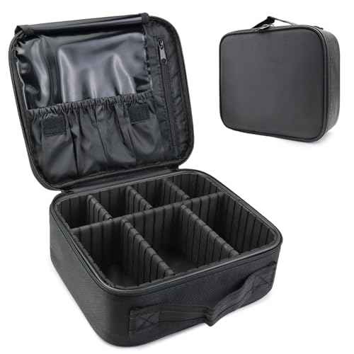 Travel Makeup Bag Makeup Cosmetic Train Case Organizer Portable Storage Bag with Adjustable Dividers for Cosmetics Makeup Brushes Toiletry Jewelry Black