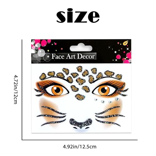 Leopard Face Temporary Tattoos Cheetah Face Stickers Leopard Face Stickers Cheetah Face Tattoo Makeup Cheetah Leopard Print Tattoos Glitter Halloween Cosplay Costume Accessories for Face Stickers 1Pcs