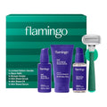 Flamingo Complete Shave Set for Women- Razor Handle, Blade Refill, Mini Smoothing Shave Scrub, Mini Nourishing Shaving Oil, Mini Soothing Shave Serum, and Shower Holder