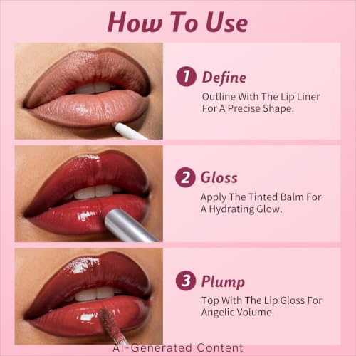 KIMUSE 3-Piece Lip Combo Set – Plumping Lip Kit with Gloss, Balm & Liner