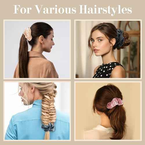 Lolalet Large Soft Velvet Scrunchies for Hair, Elastic Hair Bands Scrunchy for Women Girls, Ponytail Holder Hair Accessories Teens for Thick Curly Hair -4 Pack, Style A