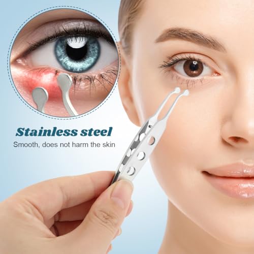 JIANWEI Meibomian Gland Expressor, Eyelid Gland Blockage Unblocking Physiotherapy Tools, Professional Forceps Stainless Steel Eyelid Massage Tweezers for Dry Eyes (Round Tip)