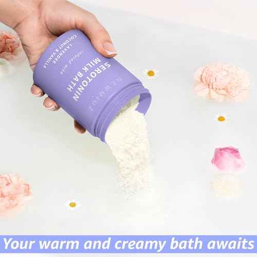 Creamy Coconut Lavender Milk Bath Soak Powder Moisturize Skin Calm Vanilla Luxury Spa Salt Destress Relaxation Gift for Women Perfect Stocking Stuffer