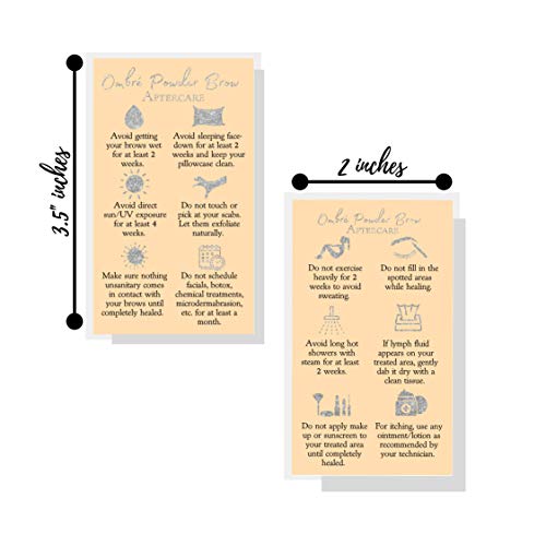 Ombre Powder Brow Aftercare Instructions Cards | Package of 50 | Double Sided Size 2x3.5" inches Business Card | Tan with Silver Glitter Look Design