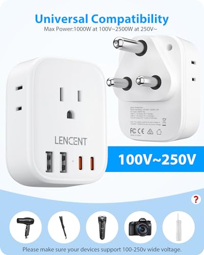 European Travel Plug Adapter, LENCENT International Type-C Foldable Power Plug with 4 Outlets, USB C Charger Adaptor, US to Most of Europe EU Iceland Spain Italy France Germany, Cruise Ship Approved