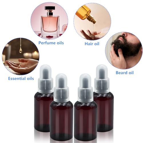 4 Pack 2oz Amber Essential Oil Dropper Bottles BPA-Free Refillable Containers