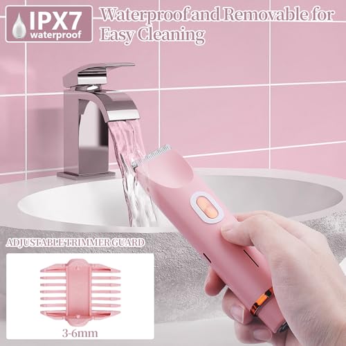 Ladies Electric Razor, 2 in 1 Dual Head Shaver Women, Bikini Trimmer for Women Personal Body Face Leg Arm Hair USB Charge Waterproof Wet and Dry (Pink)