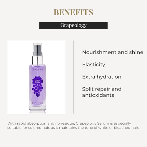 SALERM - Grape Seed Oil - Salerm Grapeology Biokera Natura - 60 ml - Split Ends Repair - Hydrating Serum for Dry and Damaged Hair - Antioxidant - for White or Bleached Hair
