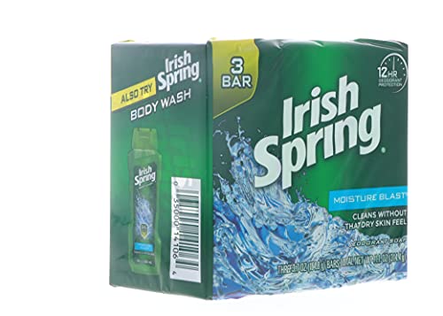 Irish Spring Moisture Blast Deodorant Bar Soap, 3.7 oz bars, 3 ea (Pack of 12)