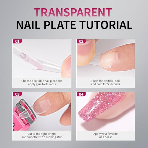 Clear Half Cover Coffin Nail Tips - 600 PCS Acrylic False Nails with Box