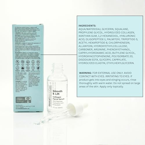 Global Beauty Care Smooth & Lift Collagen Facial Serum ? Peptides, Hyaluronic Acid, 3-Pack (3x 1 fl oz)