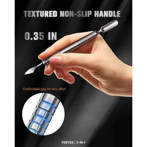 2025 Upgraded Dual Head Cuticle Pusher Remover Tool - Curved & Chisel Edge Stainless Steel, Ergonomic Non-Slip Handle for Professional Salon & Home Manicure Nail